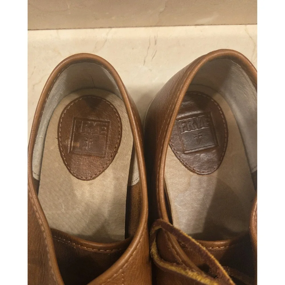 Vintage Frye Boot Co Sneakers Shoes In Cognac Soft Leather Lace Up Size M9/W10.5